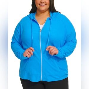 NWT Calvin Klein Performance Blue Ruched-Sleeve Zip Hoodie, Size 1X